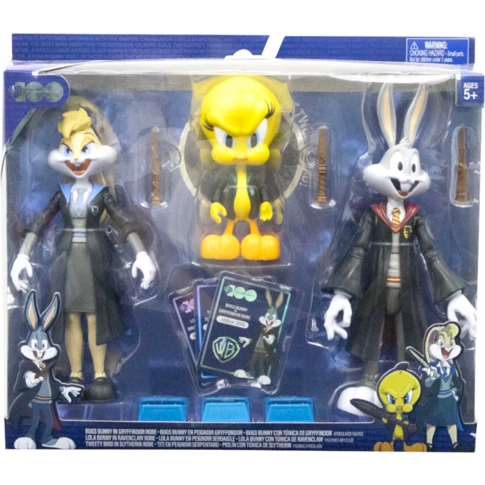 Looney Tunes x Harry Potter - Bugs Bunny in Gryffindor Robe, Lola Bunny in Ravenclaw Robe, & Tweety Bird in Slytherin Robe WB100 Mashups Collector 7" Action Figure 3-Pack