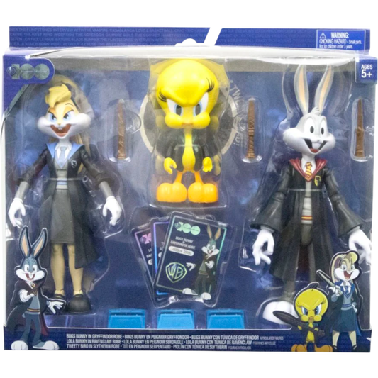Looney Tunes x Harry Potter - Bugs Bunny in Gryffindor Robe, Lola Bunny in Ravenclaw Robe, & Tweety Bird in Slytherin Robe WB100 Mashups Collector 7" Action Figure 3-Pack