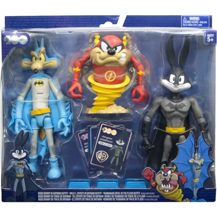 Looney Tunes x DC Comics - Bugs Bunny in Batman Outfit, Wile E. Coyote in Batman Outfit, & Tasmanian Devil in Flash Outfit WB100 Mashups Collector 7" Action Figure 3-Pack