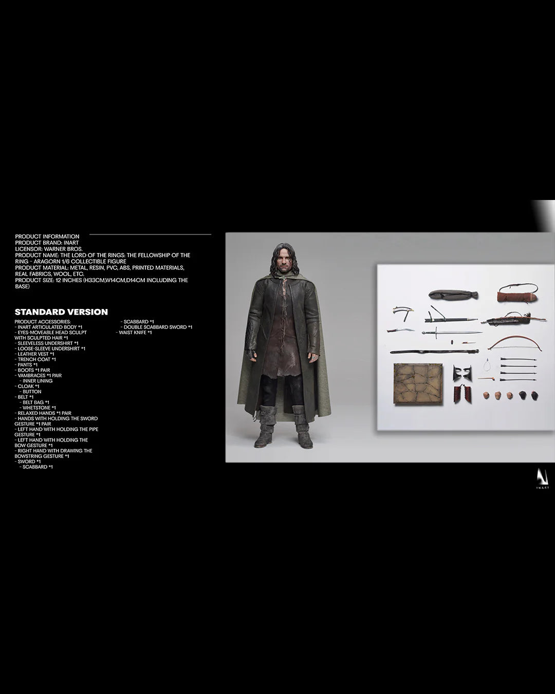 InArt The Lord Of The Rings The Fellowship Of The Ring Aragorn 1/6 Figure (Premium Version)(Rooted Hair)