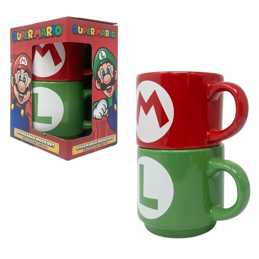 Super Mario Bros Mario Luigi Initials Stackable Mug Set