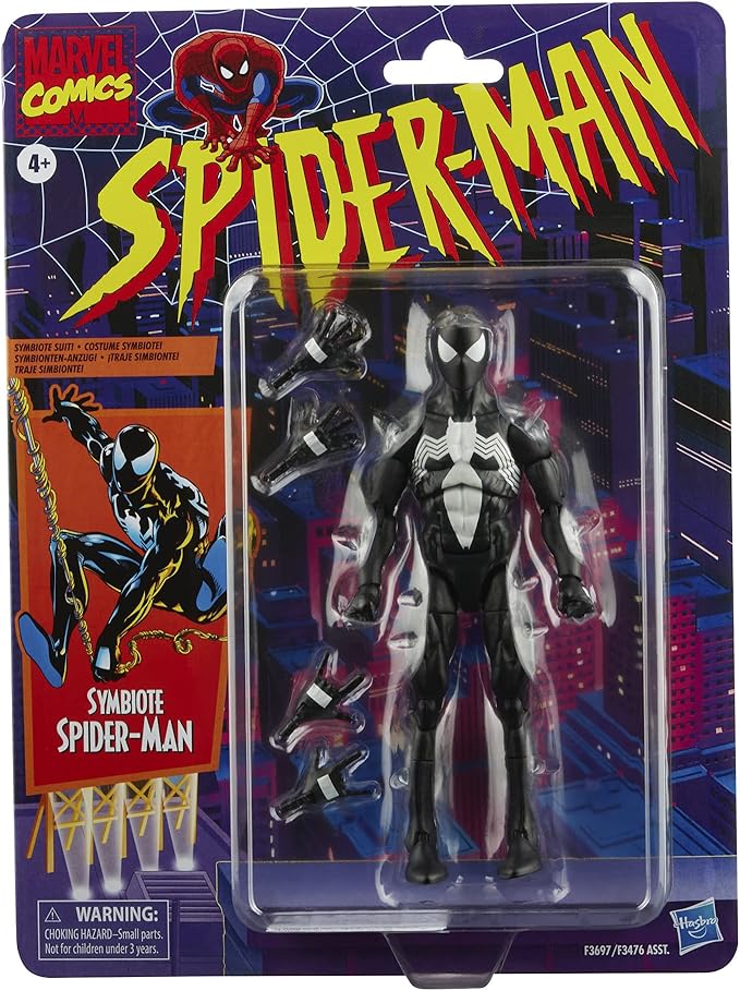 Marvel Legends Series Spider-Man 6-inch Symbiote Spider-Man Action Figure Toy, includes 4 Accessories: 4 Alternate Hands