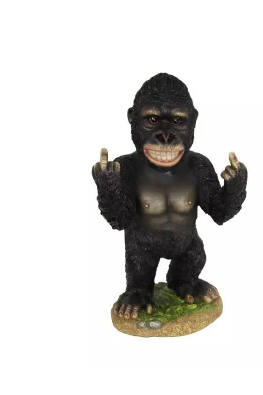 34cm Bobble Head Cheeky Rude Finger Gorilla Garden Ornament Figurine Statue Gift