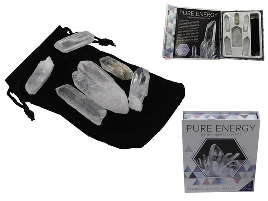 7pce Pure Energy Clear Quartz Crystals Wands Kit with Velvet Gift Bag
