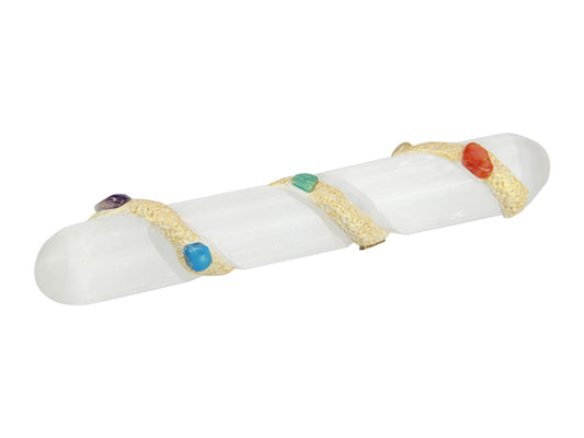 Selenite Wand with Colourful Chakra Gemstones 16cm Length