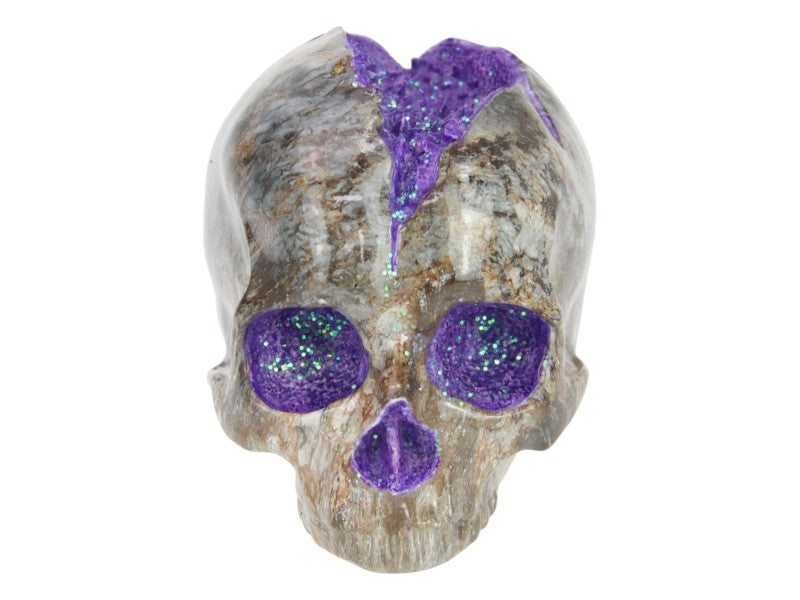 SKULL WITH PURPLE GEODE FINISH 16CM