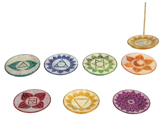 SOAPSTONE INCENSE HOLDER 7 CHAKRA ROUND 8CM 7 ASSTD UNIT 7