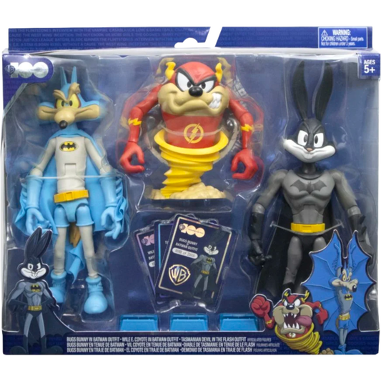 Looney Tunes x DC Comics - Bugs Bunny in Batman Outfit, Wile E. Coyote in Batman Outfit, & Tasmanian Devil in Flash Outfit WB100 Mashups Collector 7" Action Figure 3-Pack