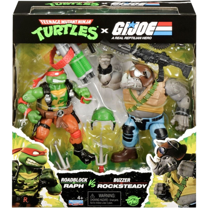 Teenage Mutant Ninja Turtles x G.I. Joe - Raphael as Roadblock vs. Rocksteady as Buzzer 4.5" Scale Action Figure 2-Pack