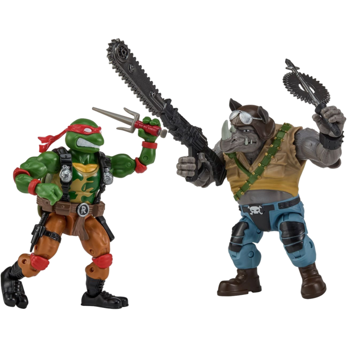 Teenage Mutant Ninja Turtles x G.I. Joe - Raphael as Roadblock vs. Rocksteady as Buzzer 4.5" Scale Action Figure 2-Pack