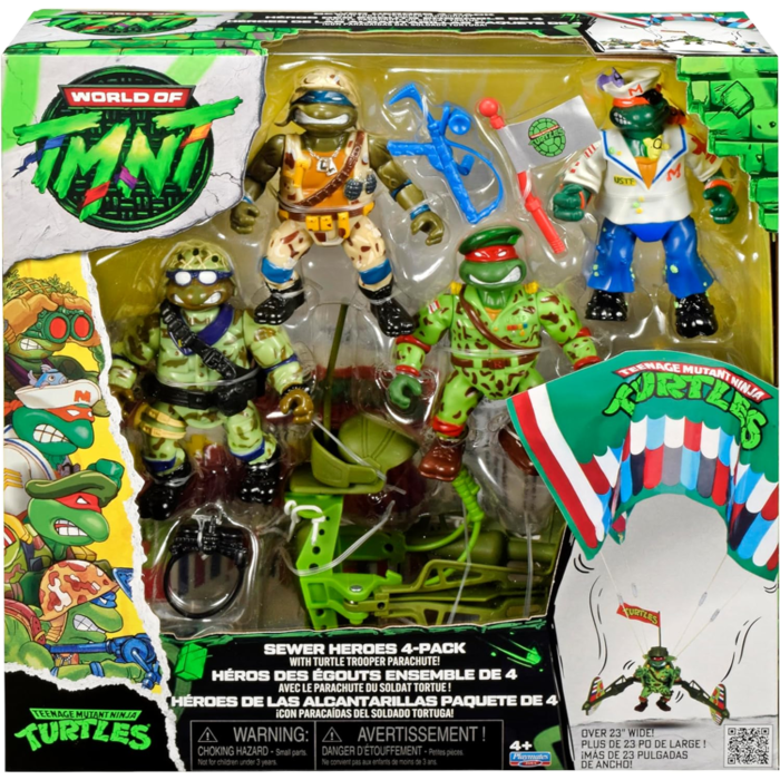 Teenage Mutant Ninja Turtles - Mutant Military Sewer Heroes with Turtle Trooper Parachute Retro Rotocast 4.5" Scale Action Figure 4-Pack
