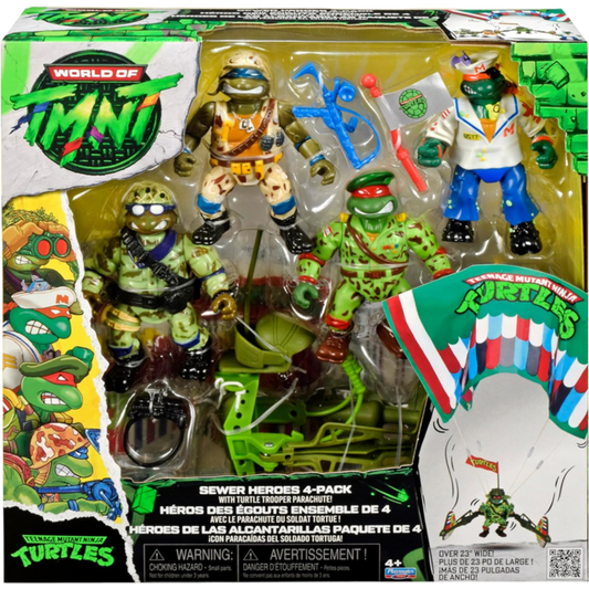 Teenage Mutant Ninja Turtles - Mutant Military Sewer Heroes with Turtle Trooper Parachute Retro Rotocast 4.5" Scale Action Figure 4-Pack