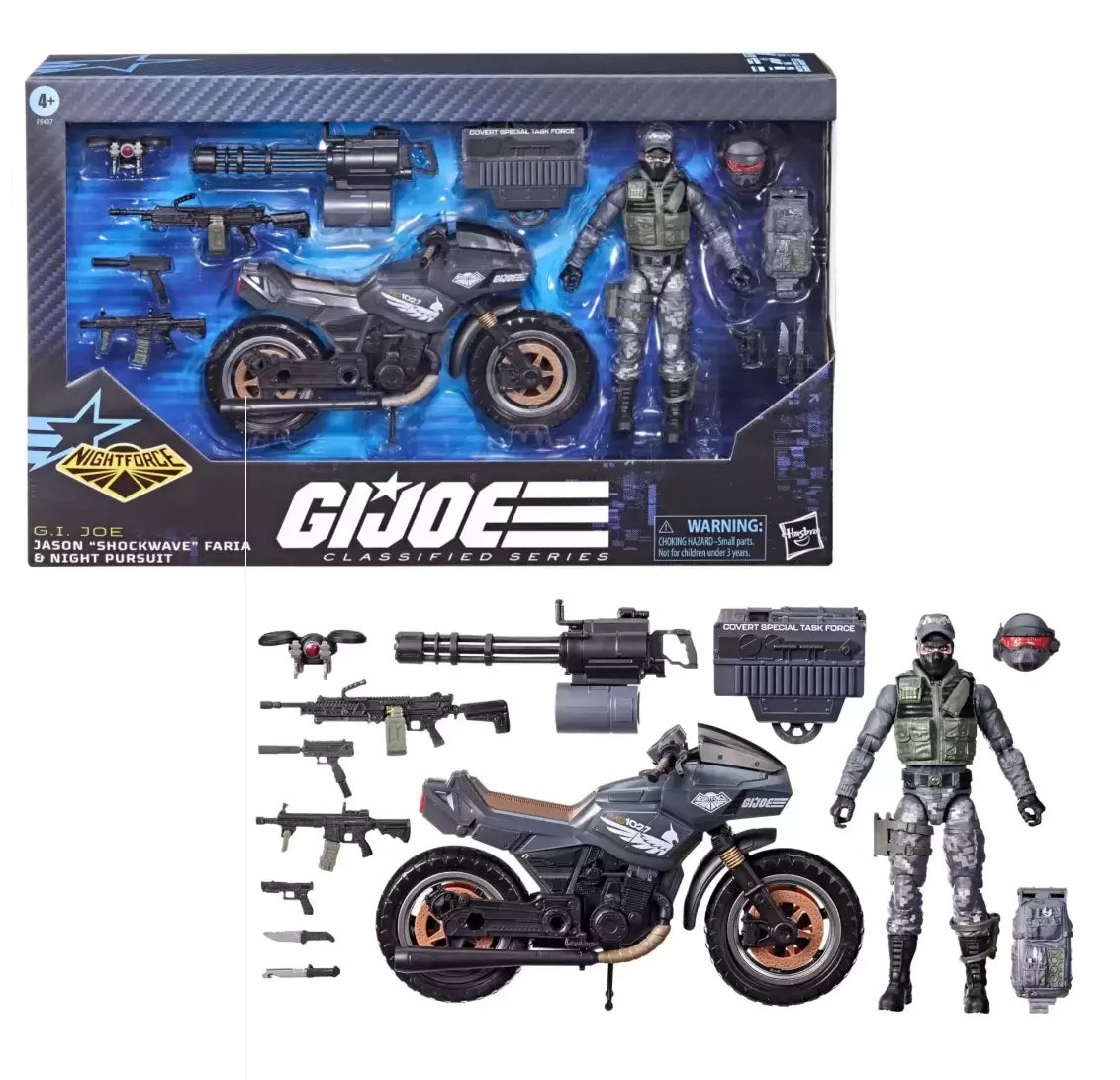 G.I. Joe Classified Series #127, Night Force Jason Shockwave Faria & Night Pursuit Cycle, 6” Action Figure, Exclusive