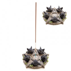 BLACK CATS & PENTACLE DESIGN DISH INCENSE BURNER