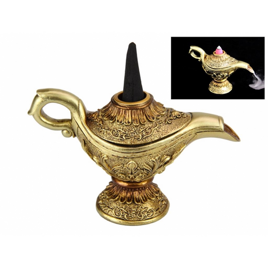 GOLD ARABIAN LAMP BACKFLOW INCENSE BURNER