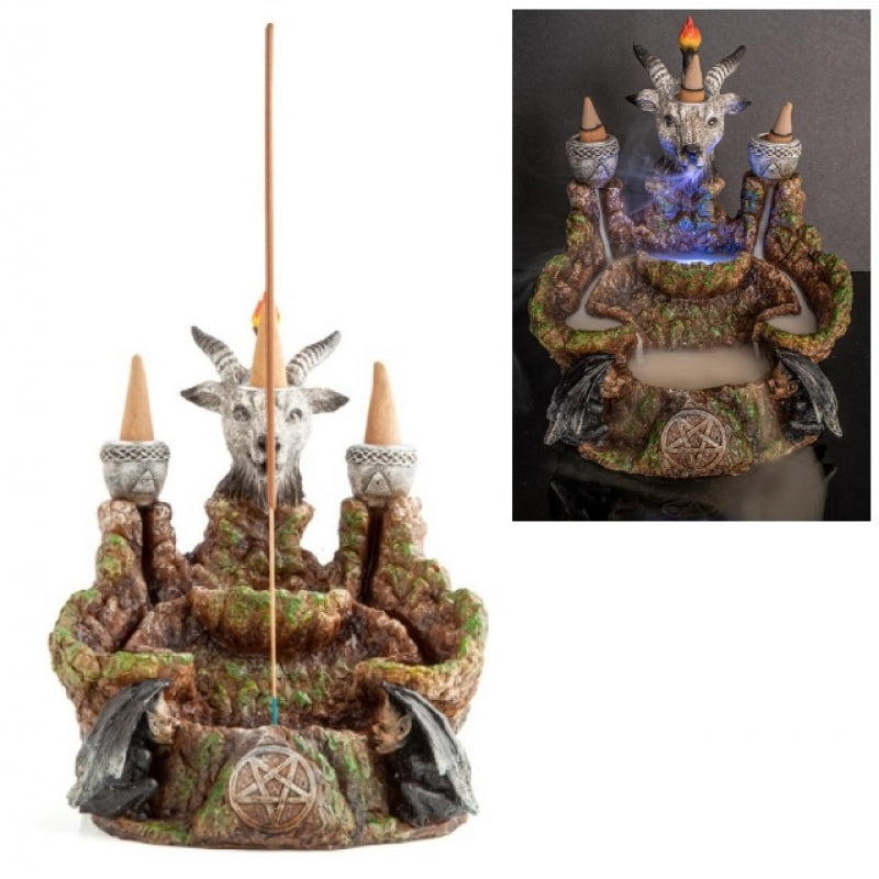 BAPHOMET ALTAR ON LED MOUNTAIN BACKFLOW CONE & INCENSE BURNER